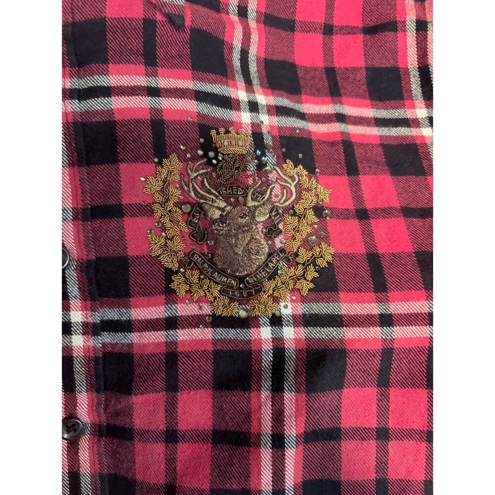 Ralph Lauren Plaid Embroidered Deer Crest Shirt Size 12 Cotton Silk Classic Fit - Picture 4 of 9
